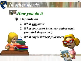 15StepsDetermine the main subject or subjects of the book This is done by examining the title, table of contents, description on the dust jacket, preface, text, and illustrations.The next step is to write down the subject and check to see if that choice is permitted in the standardized list. If the subject selected is not in the list, the related subjects must be consulted. It is possible, although not advisable, to add a local subject heading.Chapter 6: Subject Headings