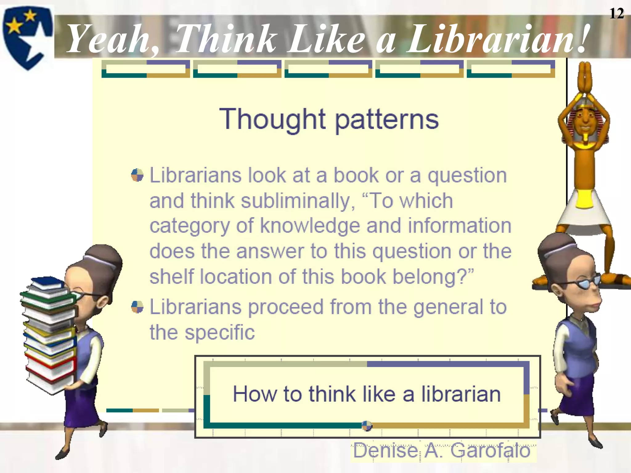 12

Yeah, Think Like a Librarian!
 