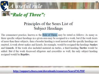 23

A useful rule
―Rule of Three‖:




 http://support.ebsco.com/downloads/resources/SearsFM.PDF
 