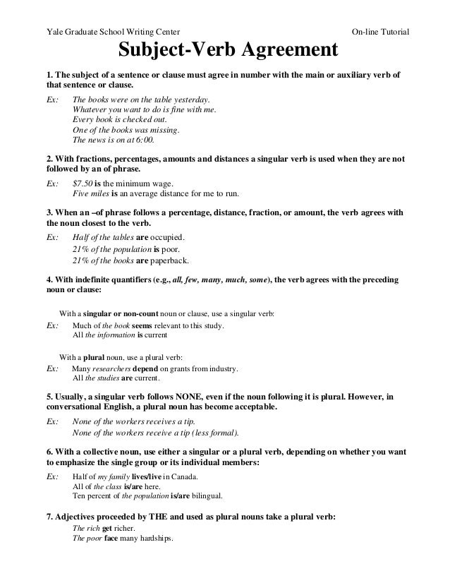 ex of subject verb agreement