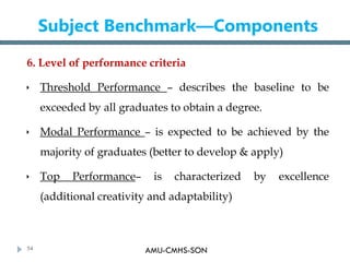 AMU-CMHS-SON
Subject Benchmark—Components
6. Level of performance criteria
 Threshold Performance – describes the baselin...
