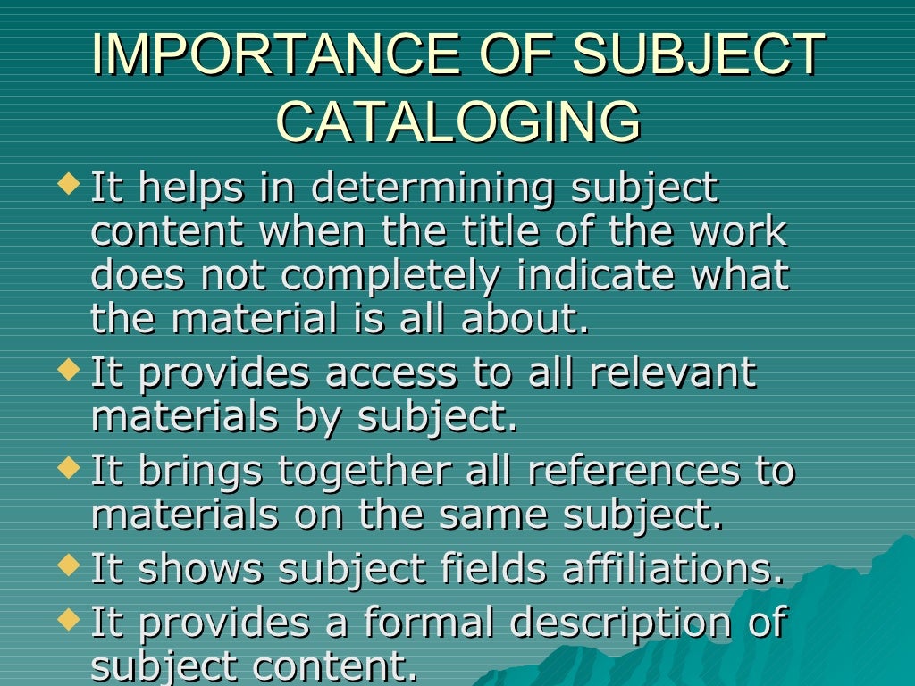 Subject cataloging a review