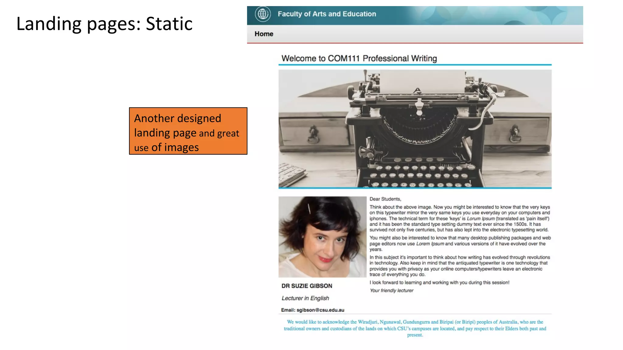 11
Landing pages: Static
Another designed
landing page and great
use of images
 