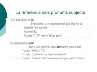 La referència dels pronoms subjecte
 