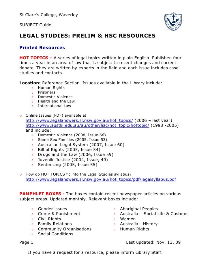 Subject Guide Legal Studies Stage 6