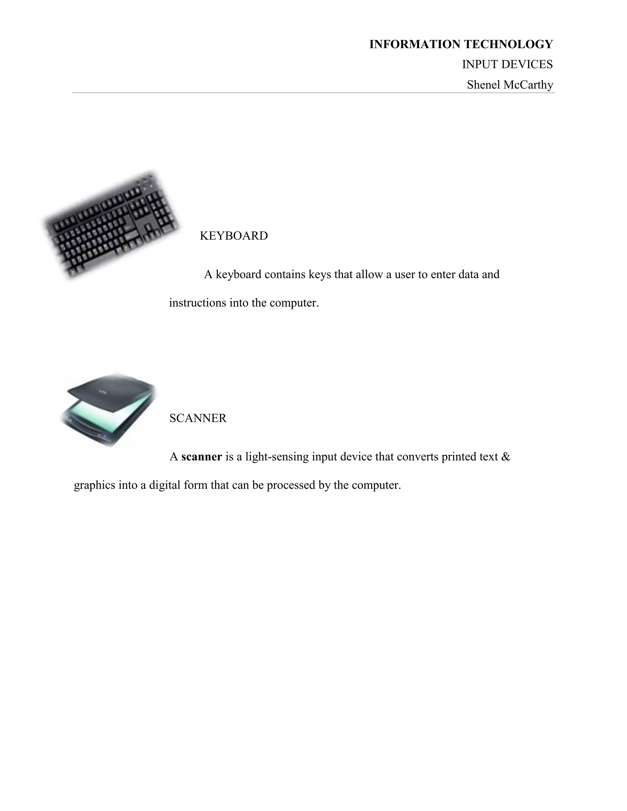 Input Devices | DOCX | Computer Peripherals | Computing
