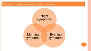 TWENTY-FOUR-HOUR BEHAVIOUR OF SYMPTOMS
Night
symptoms
Evening
symptoms
Morning
symptoms
 