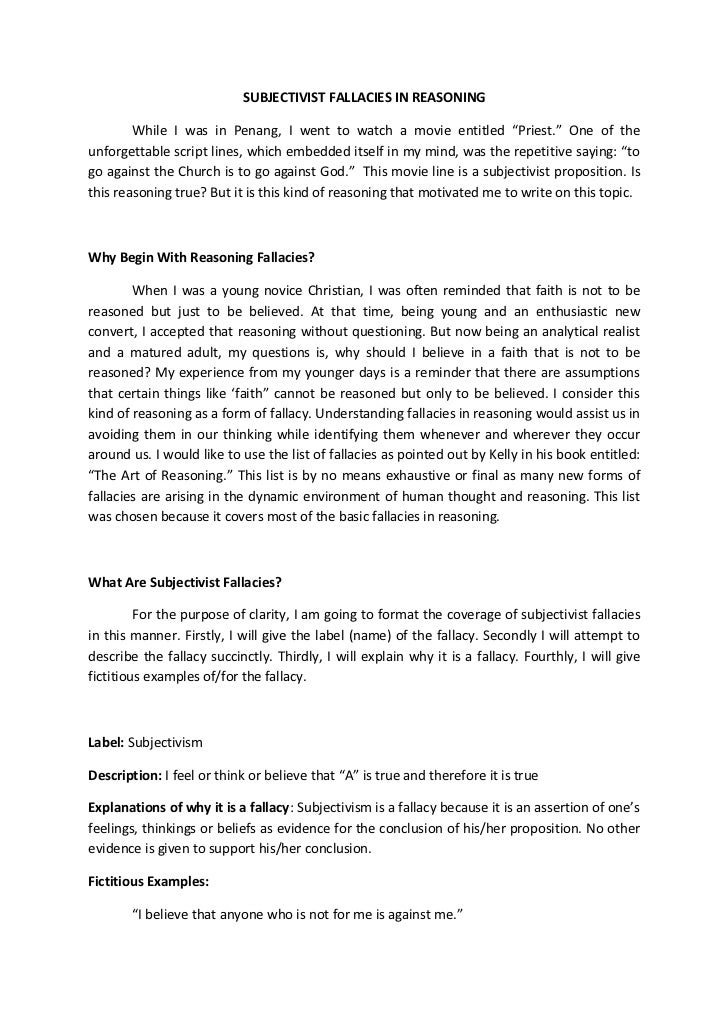 Subjectivist fallacies in reasoning