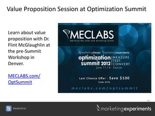 Value Proposition Session at Optimization Summit


Learn about value
proposition with Dr.
Flint McGlaughlin at
the pre-Summit
Workshop in
Denver.

MECLABS.com/
OptSummit


                                                   29


  #webclinic
 