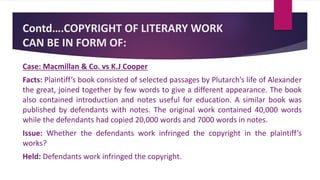 Subject matter of Copyright (Case Laws) | PPTX