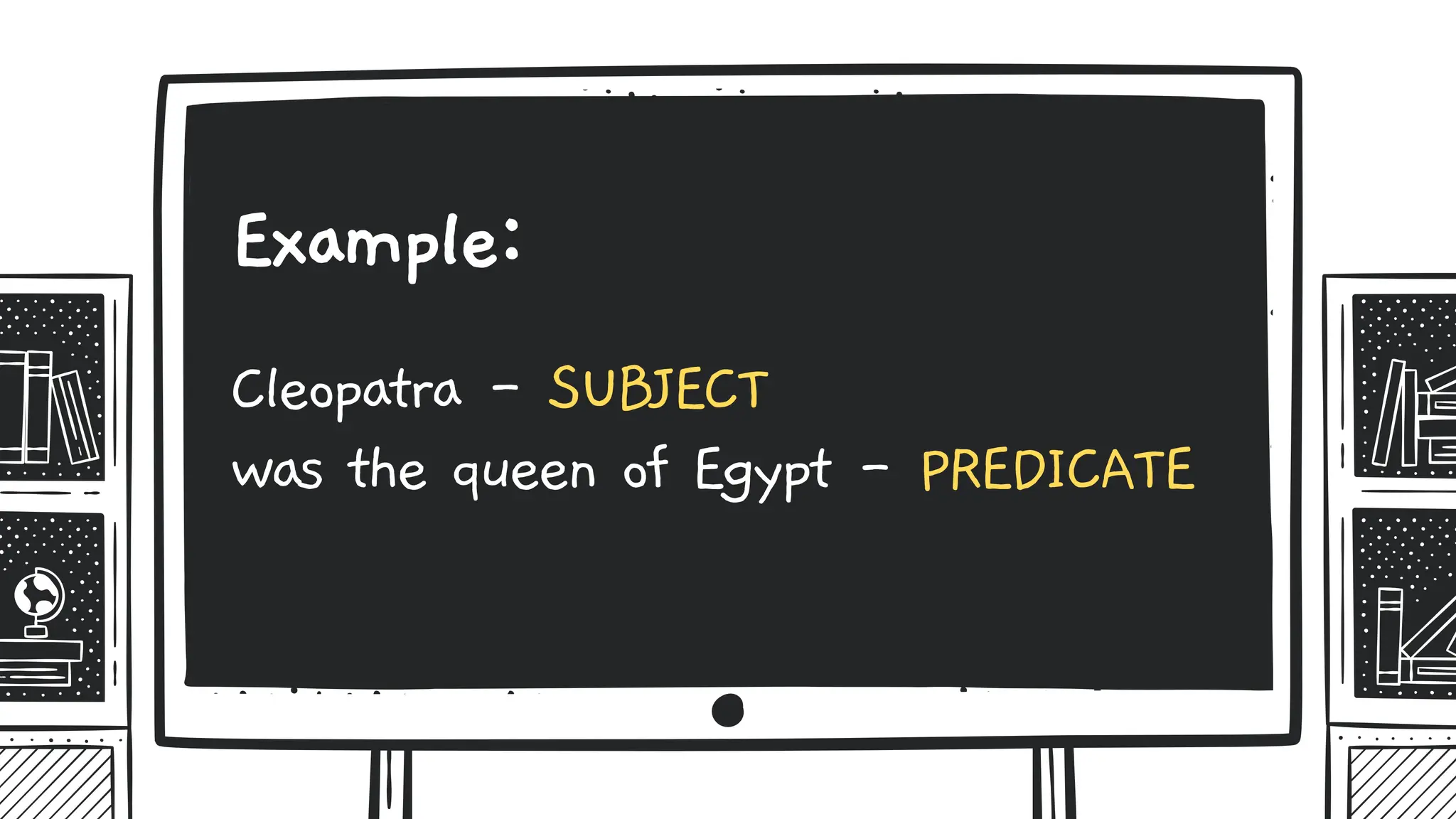 Cleopatra - SUBJECT
Example:
was the queen of Egypt - PREDICATE
 