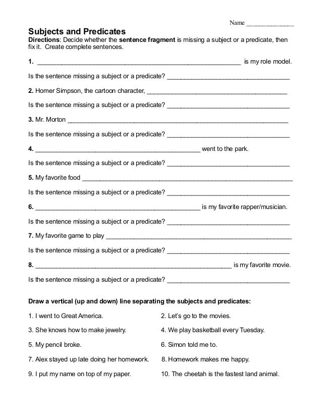 Subjects And Predicates Subjects And Predicates