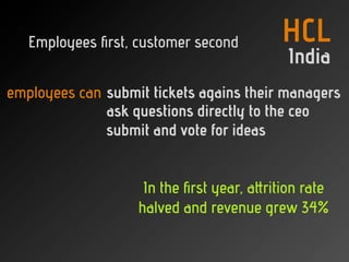 Employees ﬁrst, customer second         HCL
                                            India
employees can submit tickets...