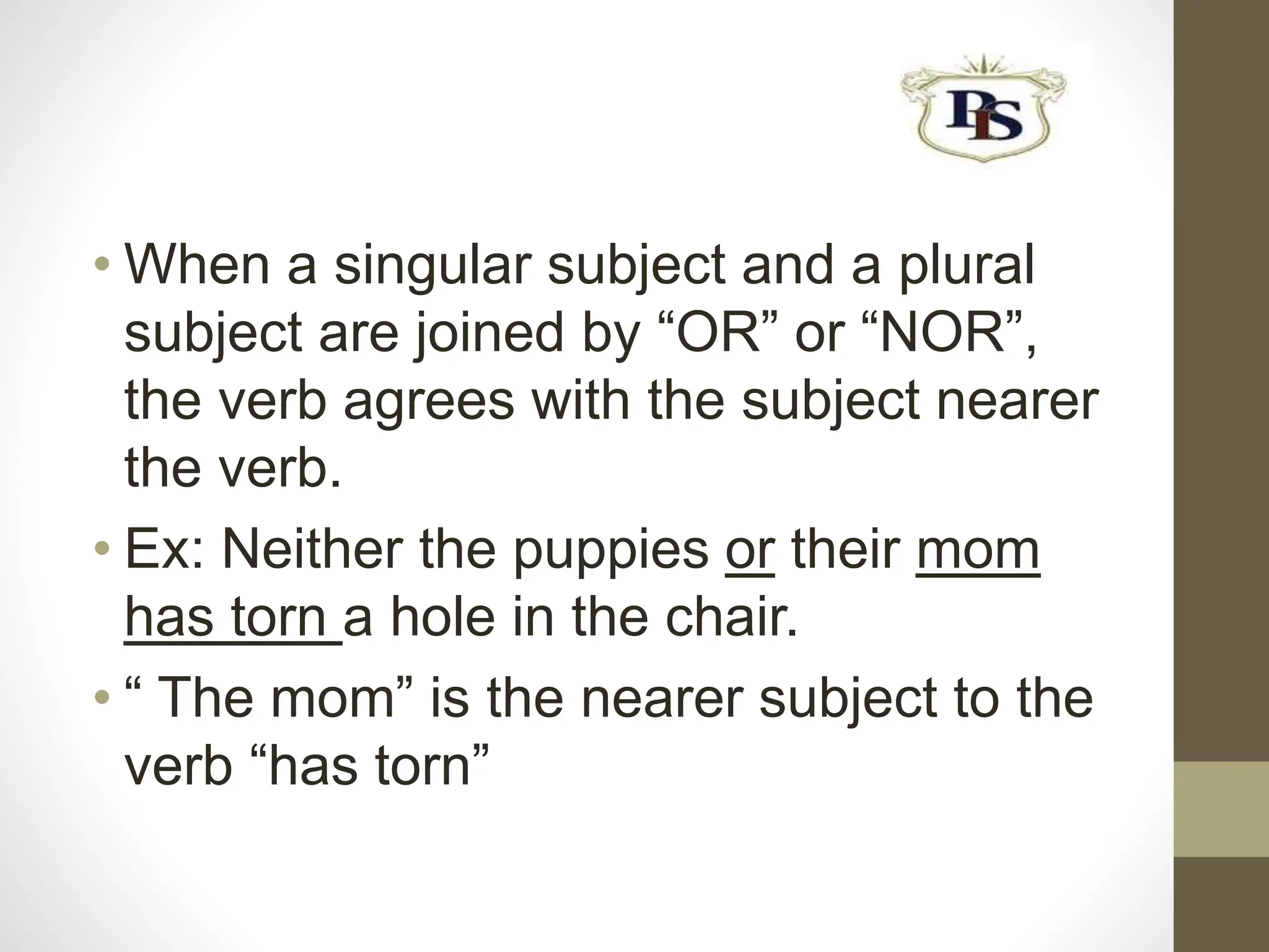 subject verb agreement قثشممغ لخخي بخق غخع | PPT