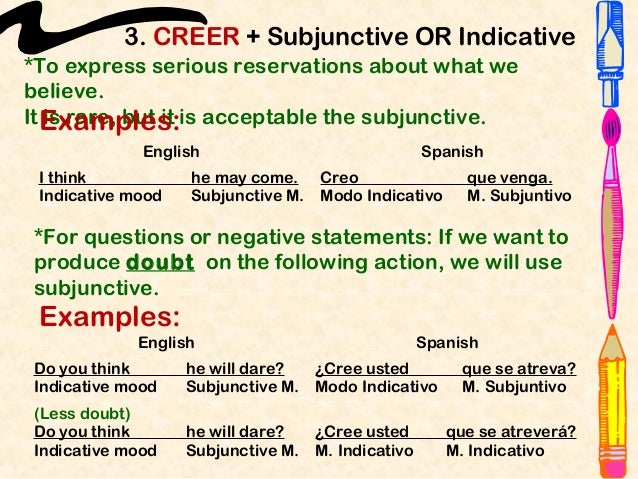 subjunctive mood The subjunctive (subjuntivo) is one of three moods in spanish (indicative, imperative, and subjunctive) a mood is a grammatical term which helps categorize verb tenses. subjunctive mood The subjunctive (subjuntivo) is one of three moods in spanish (indicative, imperative, and subjunctive) a mood is a grammatical term which helps categorize verb tenses.