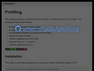 profile cProfile Yappi Profiling
gevent 호환    
콜스택    
성능    /
완성도    
실시간    
UX    
 