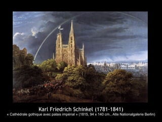 Karl Friedrich Schinkel (1781-1841)
« Cathédrale gothique avec palais impérial » (1815, 94 x 140 cm., Alte Nationalgalerie Berlin)
 
