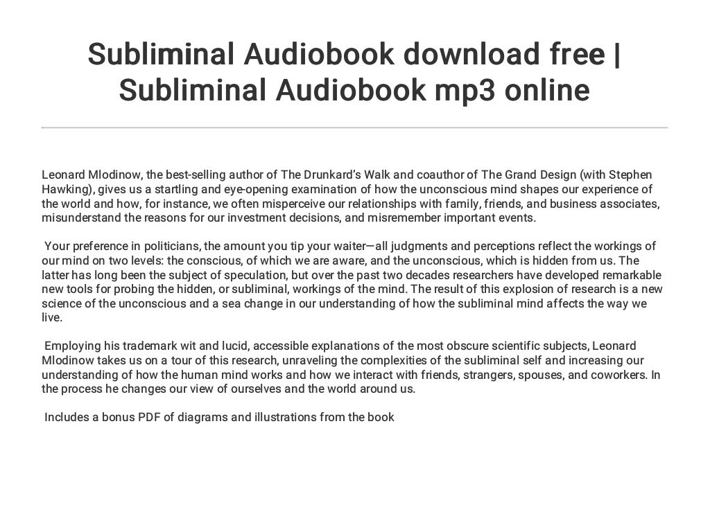 Subliminal Audiobook download free Subliminal Audiobook