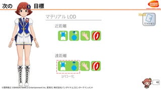 ©窪岡俊之 ©BANDAI NAMCO Entertainment Inc. 配信元：株式会社バンダイナムコエンターテインメント
次の 目標
42
マテリアル LOD
New!
近距離
遠距離
1ドロー化
 