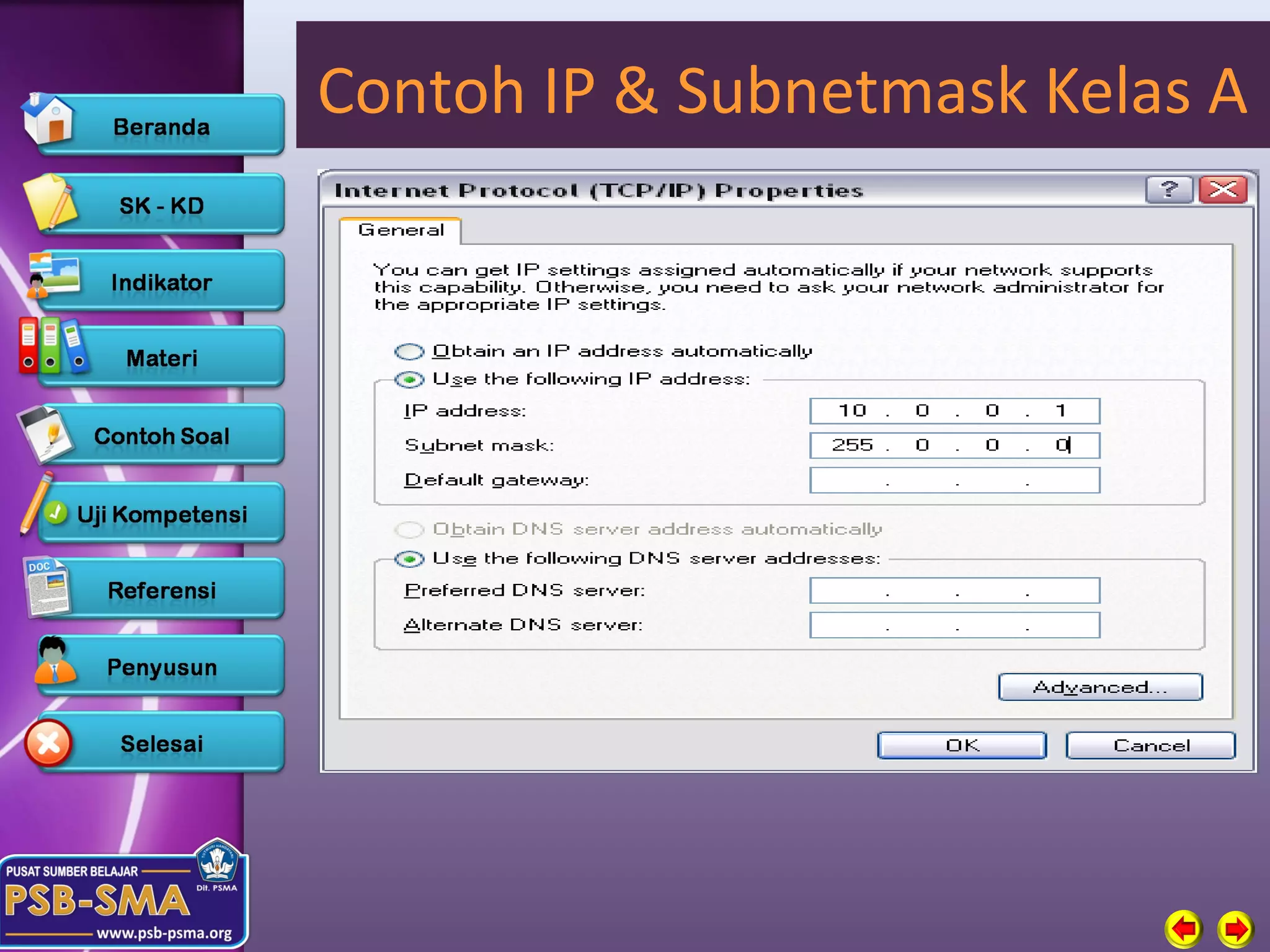 Contoh IP & Subnetmask Kelas A
 