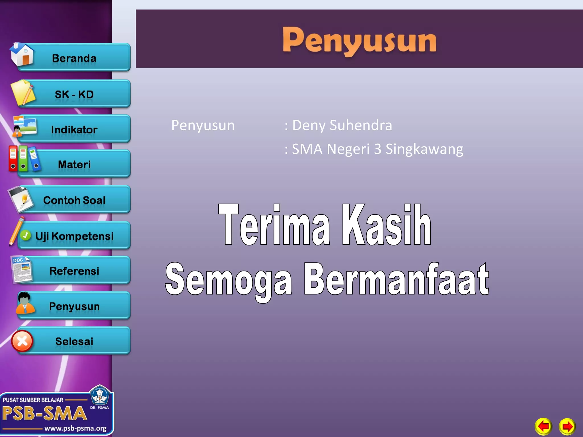 Penyusun   : Deny Suhendra
           : SMA Negeri 3 Singkawang
 