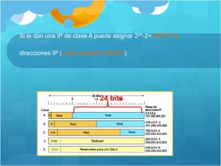 Si le dan una IP de clase A puede asignar 224-2=16777214
direcciones IP (y sólo necesito 5000!!!!)
24 bits
 