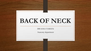 BACK OF NECK
DR SANA YASEEN
Anatomy department
 