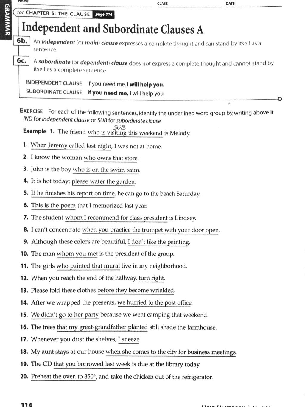 Subordinate / dependent clause practice