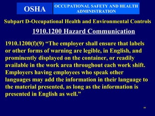 Subpart D - Health & Environment