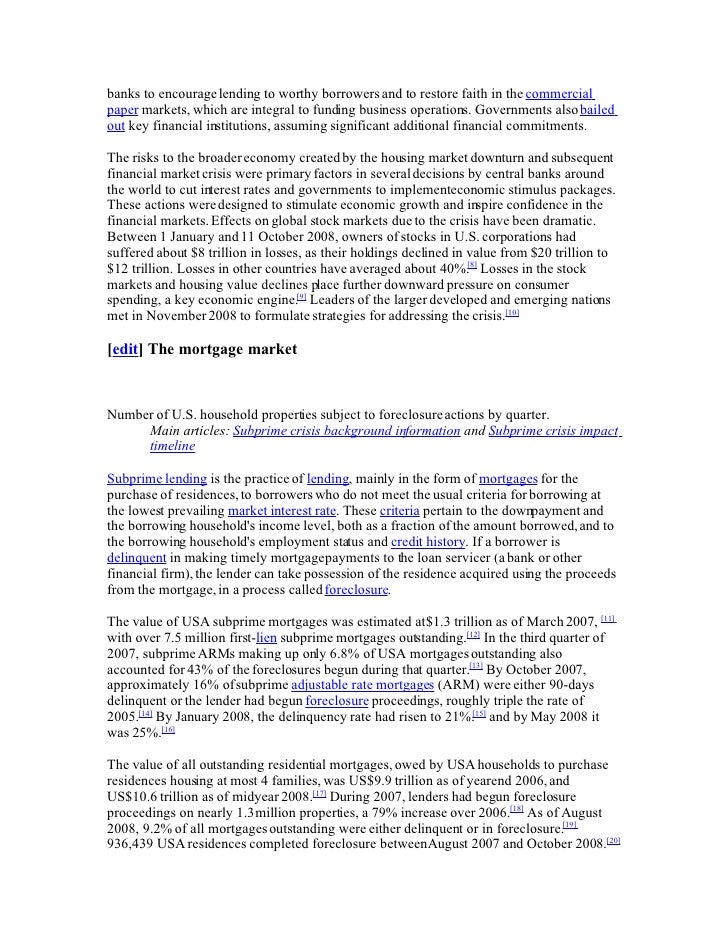 major subprime crisis New york (cnnmoneycom) -- the subprime mortgage meltdown and resulting rippling repercussions have a brief, but dramatic, history feb 7, 2007 - hsbc announces it will see larger than anticipated losses from rising defaults of subprime mortgages in the united states, the first major bank to make. major subprime crisis New york (cnnmoneycom) -- the subprime mortgage meltdown and resulting rippling repercussions have a brief, but dramatic, history feb 7, 2007 - hsbc announces it will see larger than anticipated losses from rising defaults of subprime mortgages in the united states, the first major bank to make.