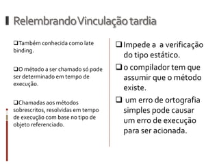 Exemplo em C++: // calculo do valor máximo de 1, 2 ou 3 nº positivosProtótipo: intmaximo(int x,int y=0,int z=0);Invocação: cout << maximo(5) << maximo(5, 7);cout << maximo(4, 8, 9); Um valor por omissão é utilizado caso não seja especificado o corresponde parâmetro atual.PROCEDIMENTOS Exemplo em Pascalprocedure nome(argumentos);var {aqui colocamos as variáveis que serão usadas só neste procedimento}begin{aqui vai a parte executável, a lógica do procedimento}end;Coleção de instruções que definem computações parametrizadas