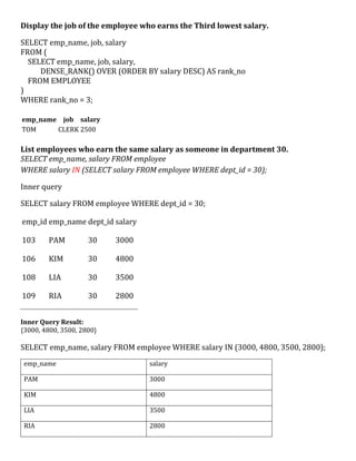 SQL Subquery and its Examples in Oracle | PDF