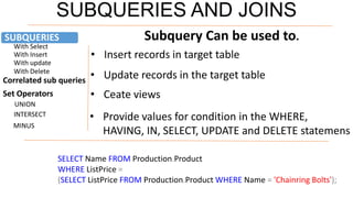 Subqueriesandjoins unit6 | PPT