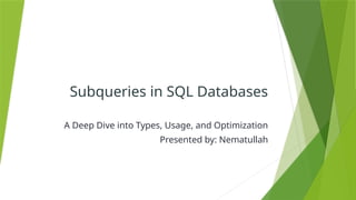 Subqueries in SQL Databases with practical examples | PPTX