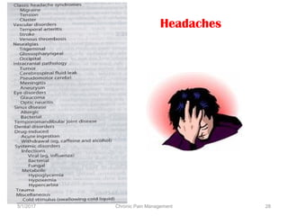 Headaches
5/1/2017 28Chronic Pain Management
 