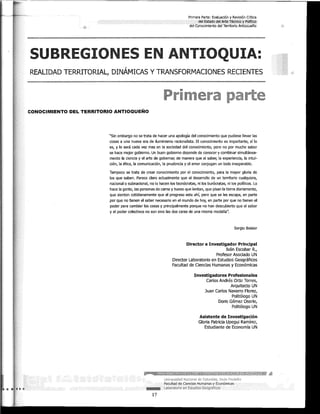 Subregiones en Antioquia. Realidad territorial, dinámicas y transformaciones recientes (2007) (primera parte)