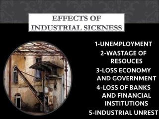 1-UNEMPLOYMENT
2-WASTAGE OF RESOUCES
3-LOSS ECONOMY AND GOVERNMENT
4-LOSS OF BANKS AND FINANCIAL
INSTITUTIONS
5-INDUSTRIAL UNREST
 