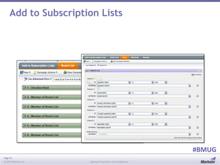 Page 15
© 2014 Marketo, Inc. Marketo Proprietary and Confidential
#BMUG
Add to Subscription Lists
 