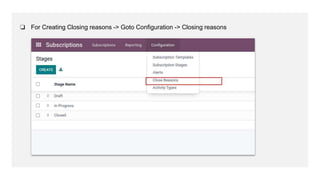 ❏ For Creating Closing reasons -> Goto Configuration -> Closing reasons
 