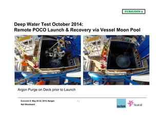 EuroJoin 9: May 20-22, 2015, Bergen
Neil Woodward
Deep Water Test October 2014:
Remote POCO Launch & Recovery via Vessel Moon Pool
13
Argon Purge on Deck prior to Launch
 
