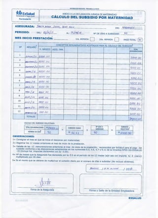 Subsidio de maternidad essalud | PDF
