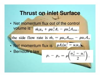 Thrust on inlet Surface
• Net momentum flux out of the control
volume is

• Net momentum flux is
• Bernoulli’s law

 