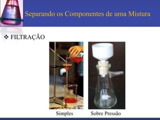 Separando os Componentes de uma Mistura


 FILTRAÇÃO




              Simples    Sobre Pressão
 