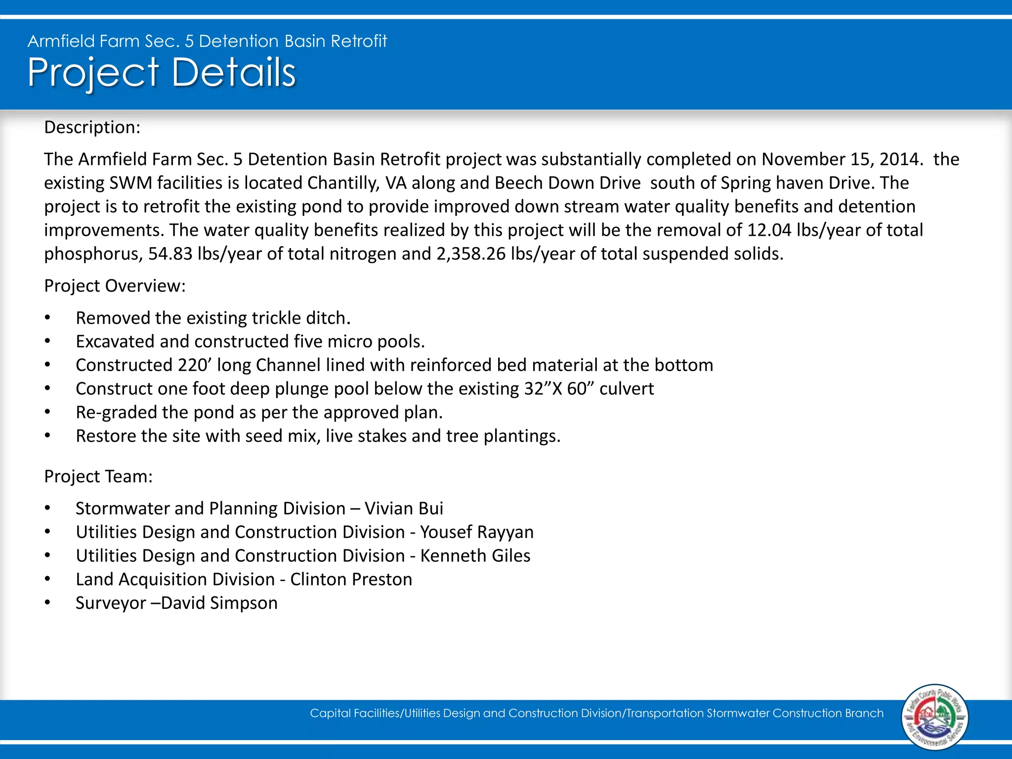 Armfield Farm Detention Basin Retrofit | PPTX