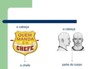 o cabeça
            a cabeça




  o chefe   parte do corpo
 