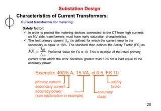 Substation Design
Characteristics of Current Transformers:
Current transformer for metering:
Safety factor:
20
 