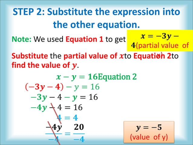 Solving Systems of Linear Equation using Substitution method | PPTX