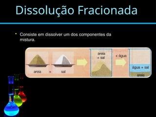 Dissolução Fracionada
• Consiste em dissolver um dos componentes da
mistura.
 
