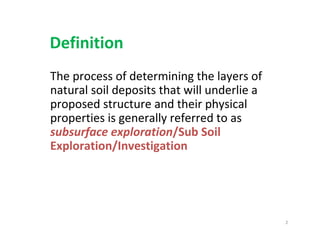 Subsurface exploration of soil | PDF