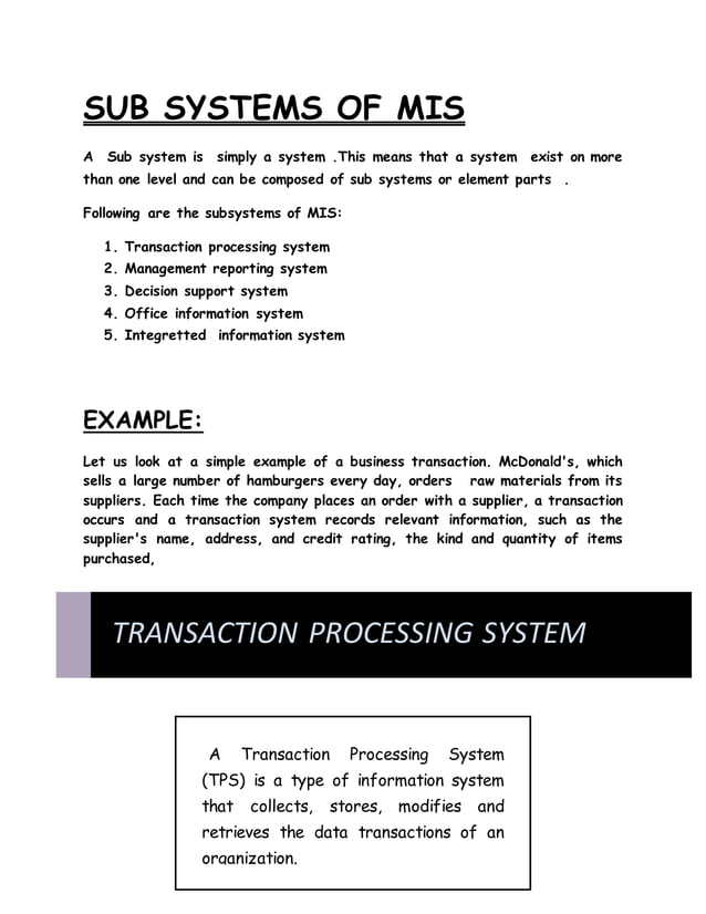 Sub systems of information system - MIS | DOCX | Databases | Computer ...